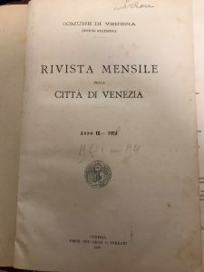 RIVISTA MENSILE DELLA CITTA’ DI VENEZIA ANNO II 1923