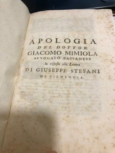 APOLOGIA DEL DOTTOR GIACOMO MIMIOLA AVVOCATO BASSANESE IN RISPOSTA ALLA …