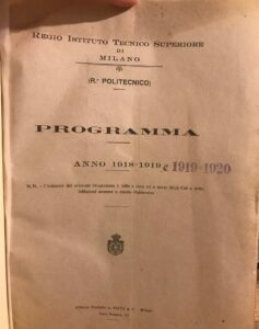 REGIO ISTITUTO TECNICO SUPERIORE DI MILANO, POLITECNICO. PROGRAMMA ANNO 1918-1919-1920