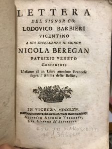 LETTERA DEL SIGNOR CO. LODOVICOBARBIERI VICENTINO .CONTENENTE L’ESAME DI UN …