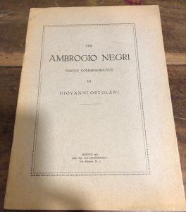 PER AMBROGIO NEGRI , PAROLE COMMEMORATIVE DI GIOVANNI ORTOLANI