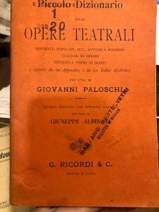 PICCOLO DIZIONARIO DELLE OPERE TEATRALI RINOMATE, POPOLARI, ECC.