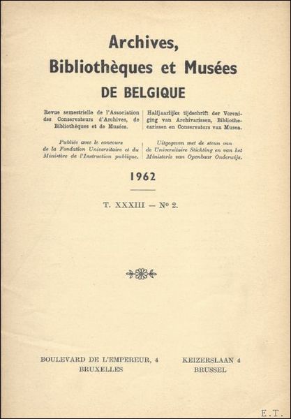 ARCHIVES, BIBLIOTHEQUES ET MUSEES DE BELGIQUE.