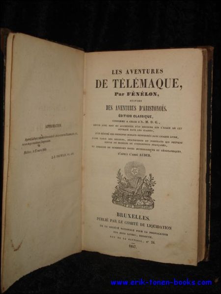 LES AVENTURES DE TELEMAQUE. SUIVIES DES AVENTURES D'ARISTONOUS. EDITION CLASSIQUE …