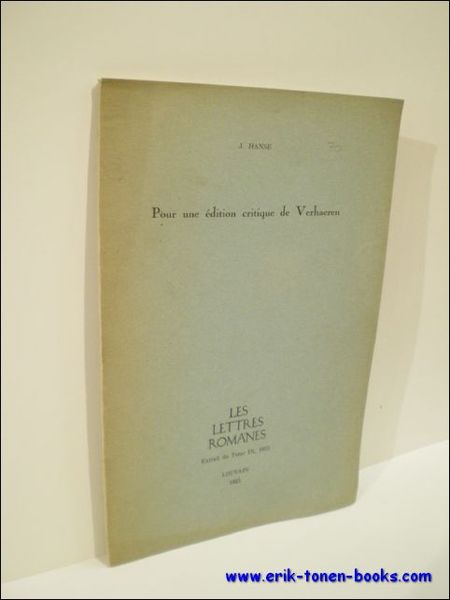 POUR UNE EDITION CRITIQUE DE VERHAEREN. LES LETTRES ROMANES.