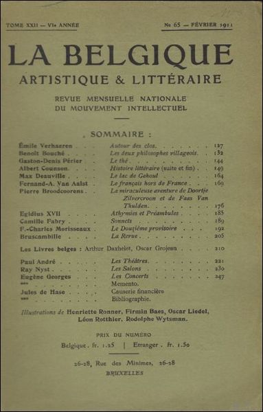 LA BELGIQUE ARTISTIQUE ET LITTERAIRE. TOME XXII. FEVRIER 1911. EMILE …