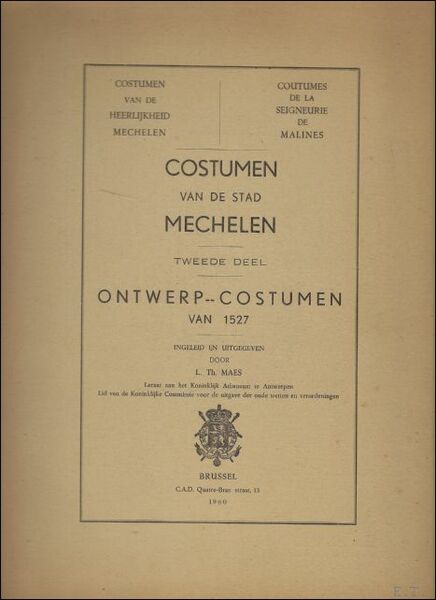 COSTUMEN VAN DE STAD MECHELEN.