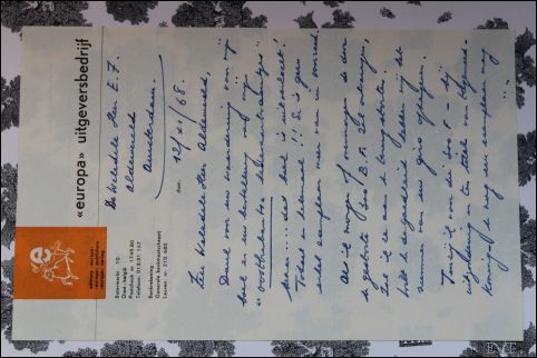 oude Vlaamse bedevaartvaantjes. handgeschreven brief door Jos Philippen.