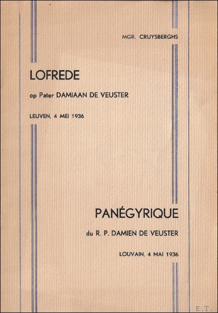 Lofrede op pater Damiaan De Veuster, Leuven, 4 mei 1936 …