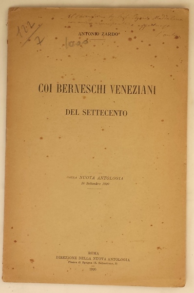 Coi berneschi veneziani del settecento. Dalla nuova antologia. 16 settembre …