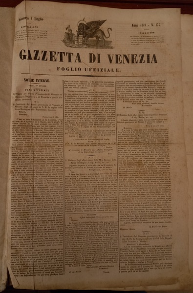 Gazzetta di Venezia: foglio uffiziale della Repubblica Veneta. 1849 N …