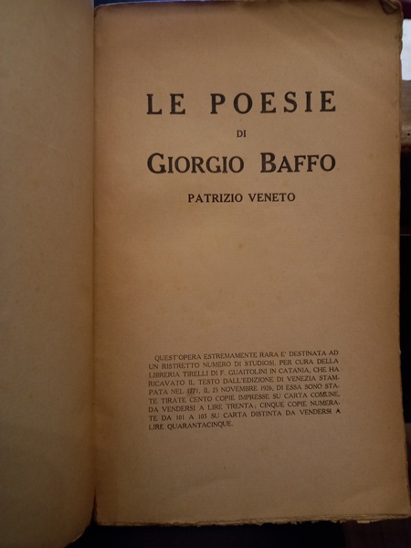Le Poesie di Giorgio Baffo patrizio veneto.