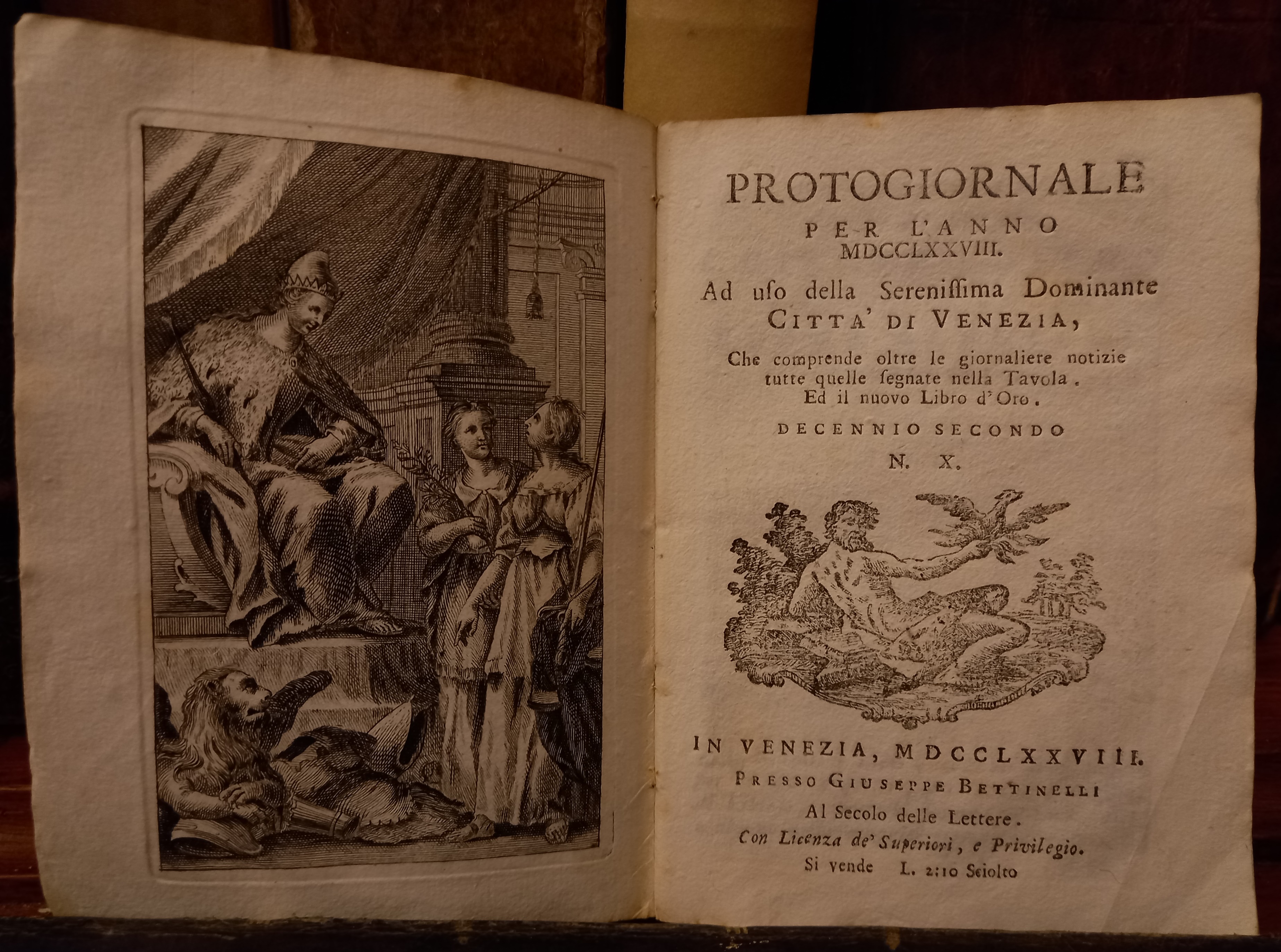 Protogiornale per l'anno MDCCLXXVIII ad uso della Serenissima Dominante Città …