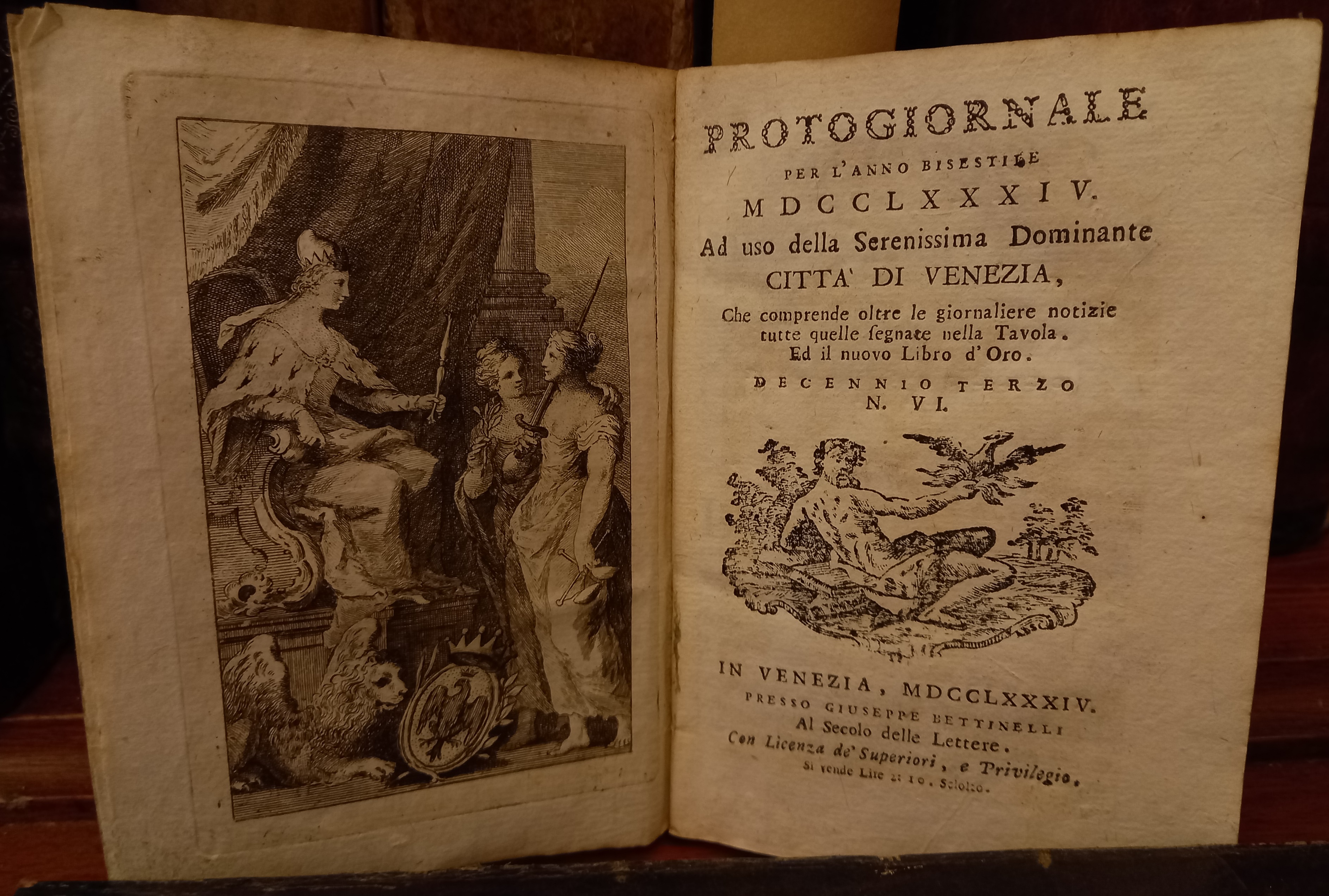 Protogiornale per l'anno MDCCLXXXIV ad uso della Serenissima Dominante Città …