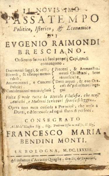 IL NOVISSIMO PASSATEMPO POLITICO, ISTORICO, & ECONOMICO DI EUGENIO RAIMONDI …