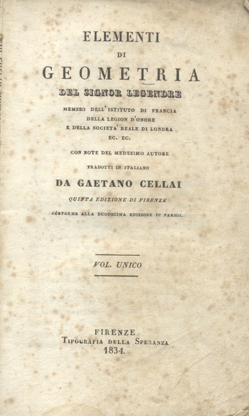 ELEMENTI DI GEOMETRIA. Con note del medesimo Autore, tradotti in …