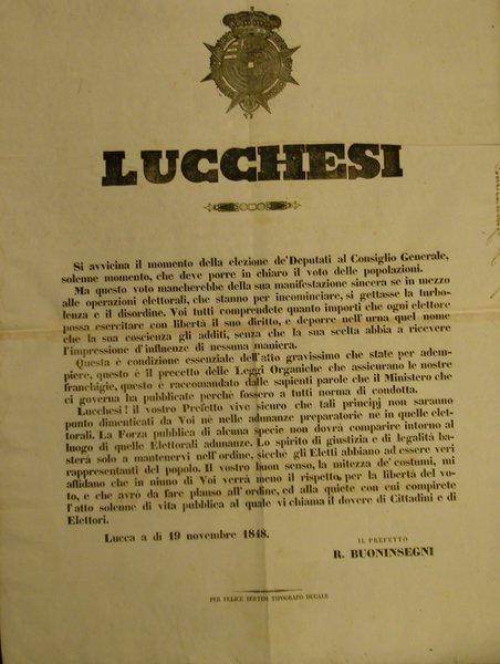 LUCCHESI! Notificazione originale in merito alla elezione dei Deputati al …