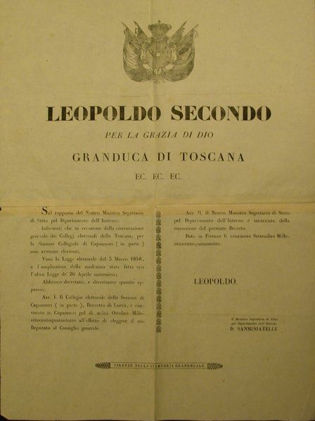 Bando originale promulgato dal Ministro Segretario di Stato pel Dipartimento …