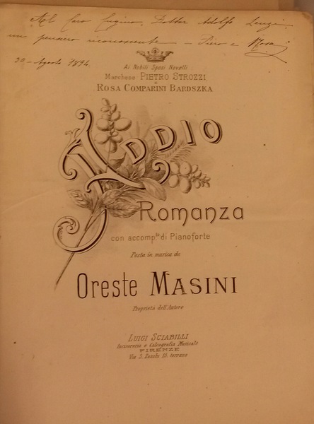 ADDIO. Romanza per Canto con accompagnamento di Pianoforte. 1894 circa.