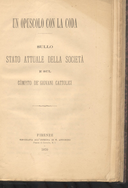 UN OPUSCOLO CON LA CODA. Sullo stato attuale della società …