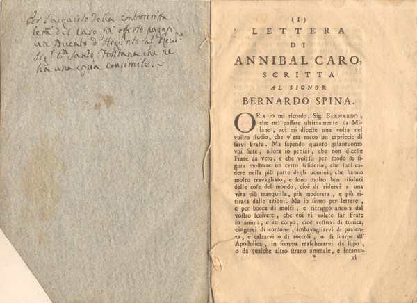 LETTERA DI ANNIBAL CARO SCRITTA AL SIGNOR BERNARDO SPINA.