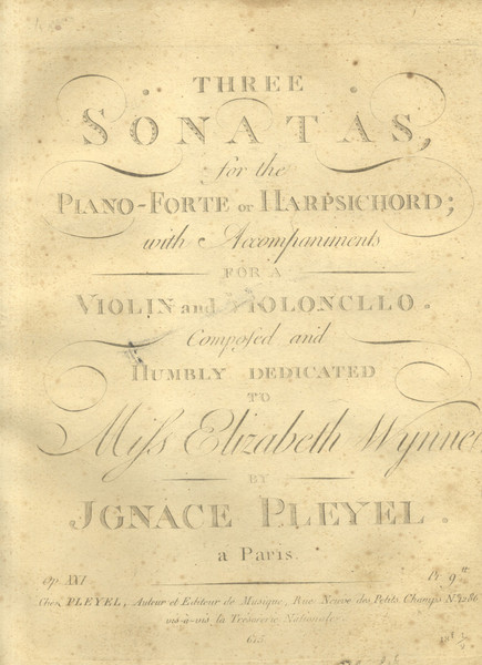 THREE SONATAS FOR THE PIANO-FORTE AND OR HARPSICHORD. With Accompaniments …