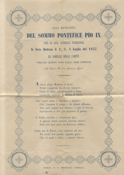 Sonetto alla benignità del Sommo Pontefice Pio IX che di …