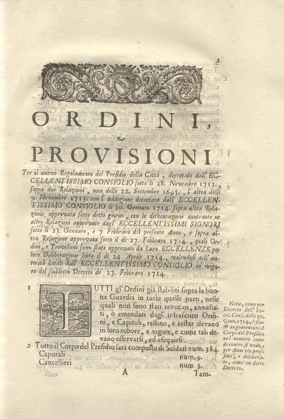 ORDINI & PROVISIONI PER IL NUOVO REGOLAMENTO DEL PRESIDIO DELLA …