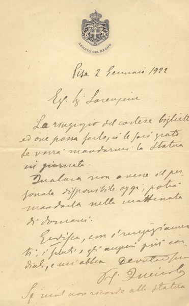 Lettera autografa firmata del medico Giovanni Battista Queirolo (Cicagna, 1856 …