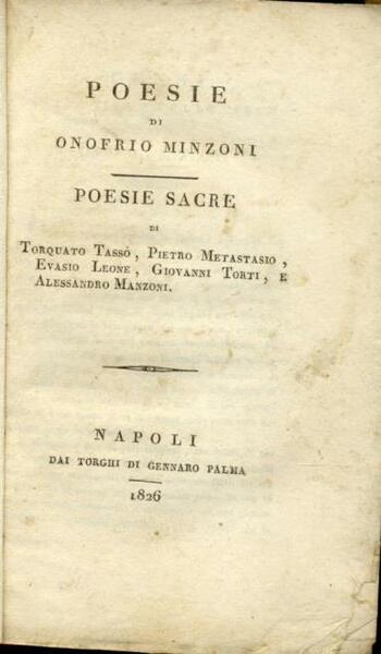 POESIE. Poesie Sacre di Torquato Tasso, Pietro Metastasio, Evasio Leone, …