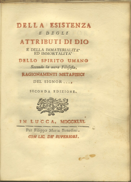 DELLA ESISTENZA E DEGLI ATTRIBUTI DI DIO E DELLA IMMATERIALITA' …