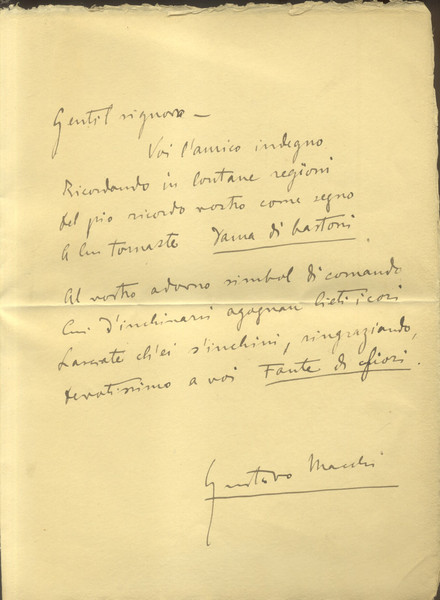 Poesia autografa originale del pittore Gustavo Macchi (Torino, 1862 - …