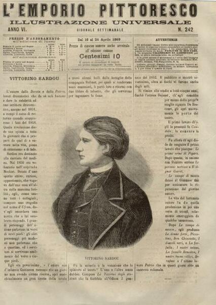 Ritratto di Victorien Sardou. Xilografia al frontespizio de "L'Emporio Pittoresco …