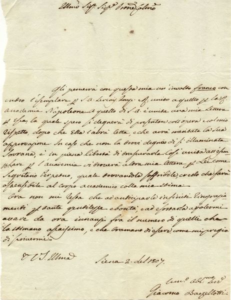 Lotto di quattro lettere autografe firmate del medico Giacomo Barzellotti. …