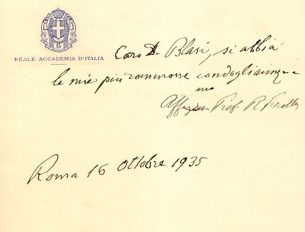 Biglietto autografo firmato del botanico Pietro Romualdo Pirrotta (Pavia, 1853-1936).