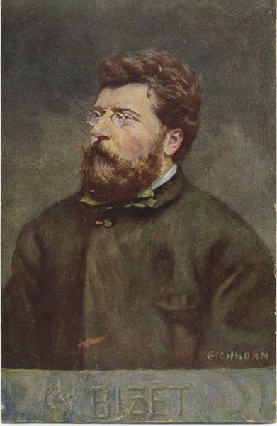 Cartolina postale illustrata raffigurante il musicista Georges Bizet a mezzobusto. …