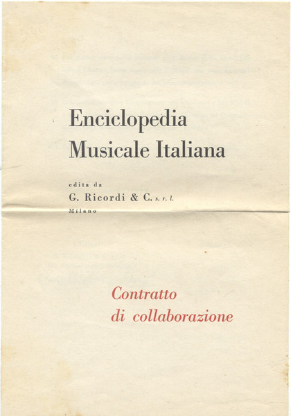 Contratto di collaborazione tra la casa Editrice "G.Ricordi & C. …