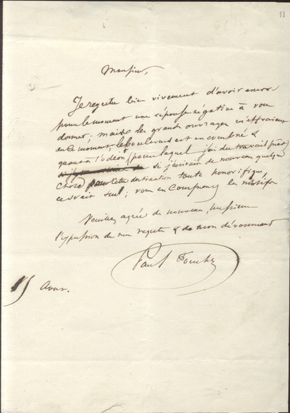 Lettera autografa firmata del letterato e librettista francese Paul Henri …