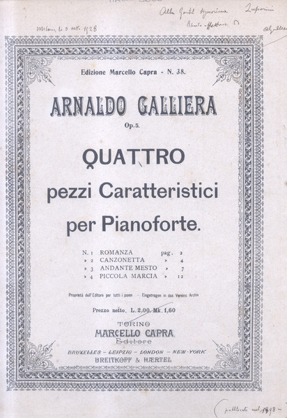 QUATTRO PEZZI CARATTERISTICI PER PIANOFORTE (Op.5) (Pl.n°38).