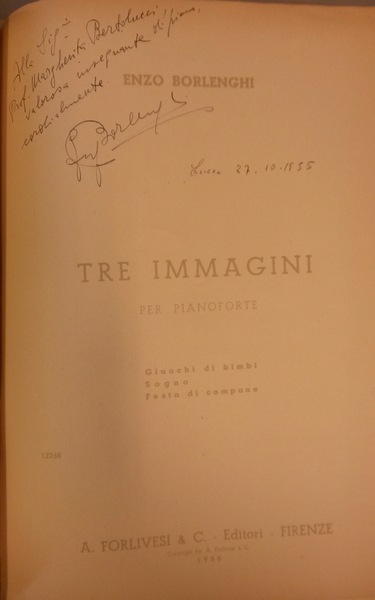 TRE IMMAGINI PER PIANOFORTE. copyright 1955 (Pl.n°12268).