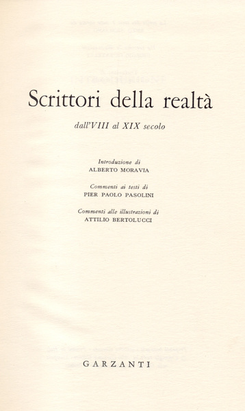 SCRITTORI DELLA REALTA' DALL'VIII AL XIX SECOLO. Introduzione di Alberto …