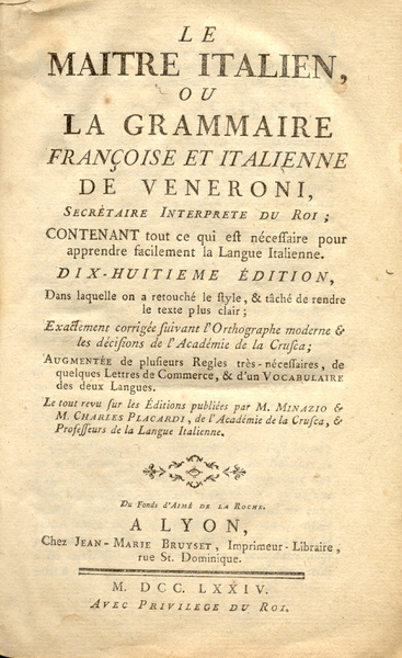 LE MAITRE ITALIEN, OU LA GRAMMAIRE FRANÇOISE ET ITALIENNE DE …