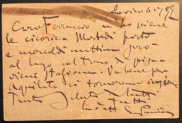 Cartolina postale autografa, datata 6 luglio 1897, inviata da Levico …