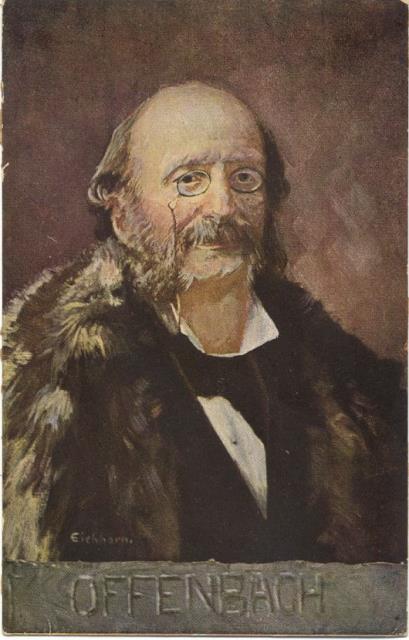 Cartolina postale illustrata raffigurante il musicista Jacques Offenbach a mezzobusto. …