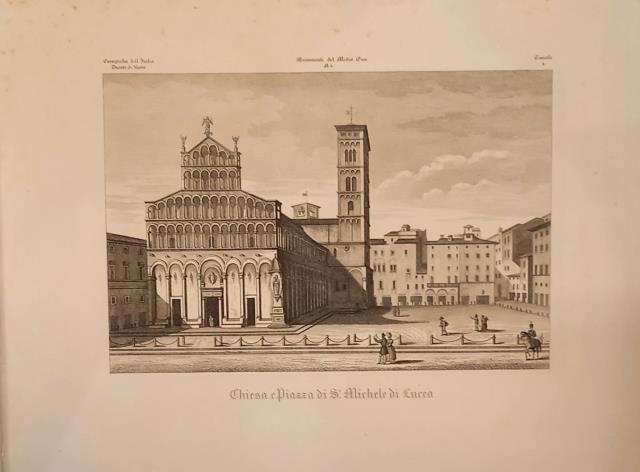 CHIESA E PIAZZA DI SAN MICHELE DI LUCCA. Incisione originale …