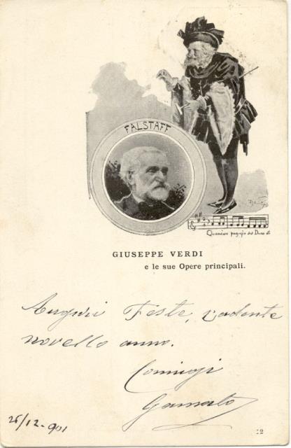 FALSTAFF. Cartolina postale illustrata raffigurante un personaggio dell'Opera di Giuseppe …