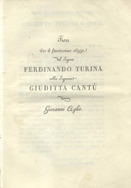 Fiori per le faustissime nozze del signor Ferdinando Turina colla …