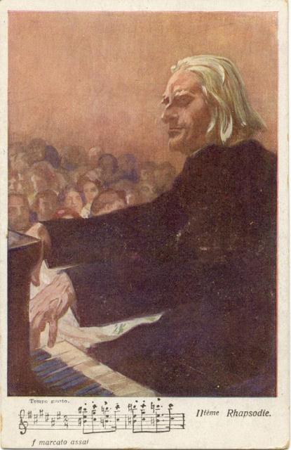 IIième Rhapsodie. Cartolina postale illustrata raffigurante il musicista Franz Liszt …