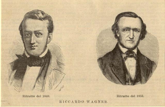 Incisione originale raffigurante due ritratti del musicista Richard Wagner.