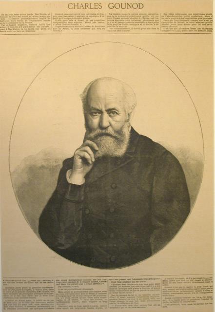 Incisione originale raffigurante il musicista Charles Gounod. 1894 circa.